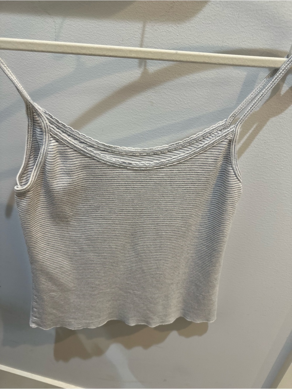 Brandy Melville White and Blue Striped Ribbed Cropped Cami
